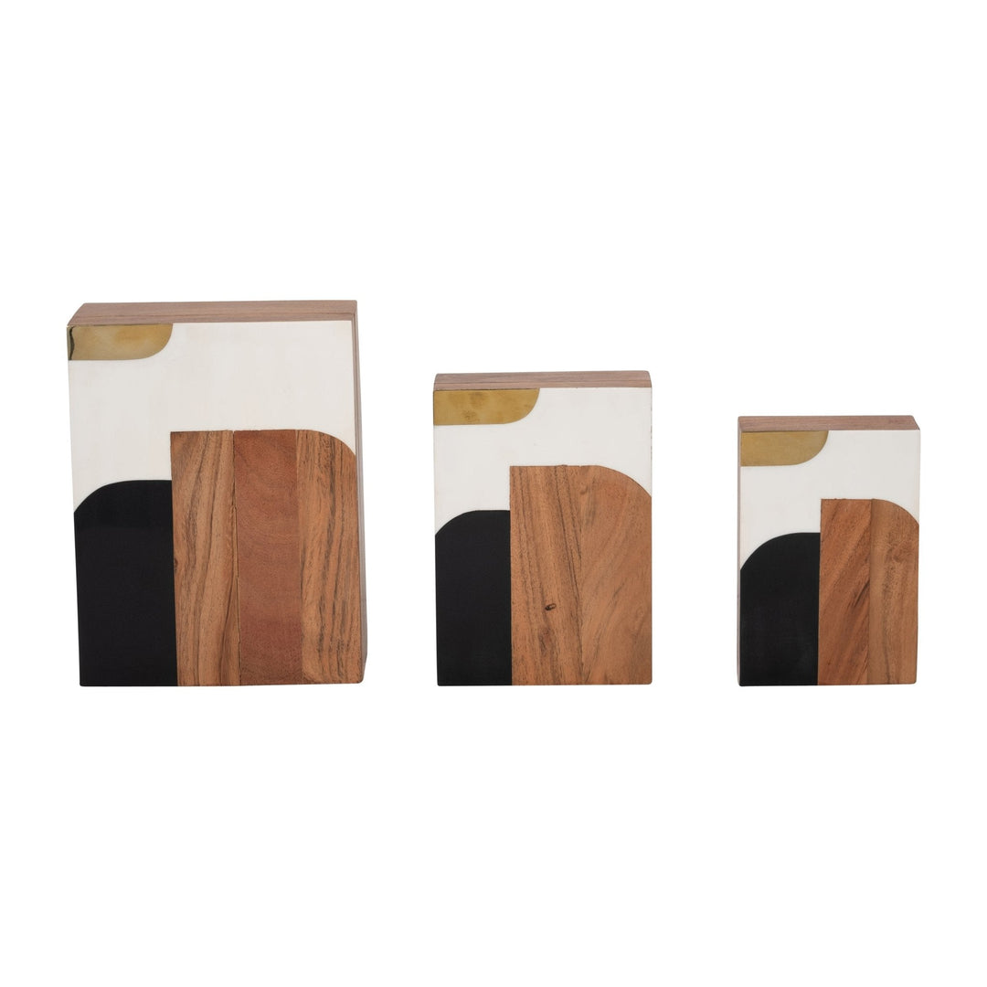 RESIN, S/3 6/7/9" MID-CENTURY BOXES, MULTI