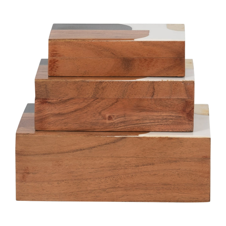 RESIN, S/3 6/7/9" MID-CENTURY BOXES, MULTI