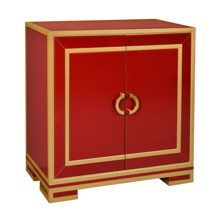 Two Door Wine & Gold Glass Chest