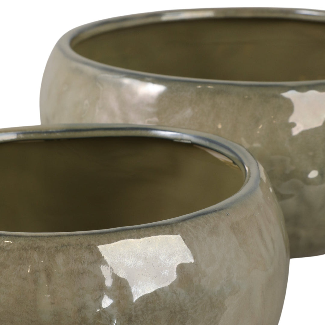 S/2 10/12" IRIDESCENT BOWL PLANTERS, GREEN