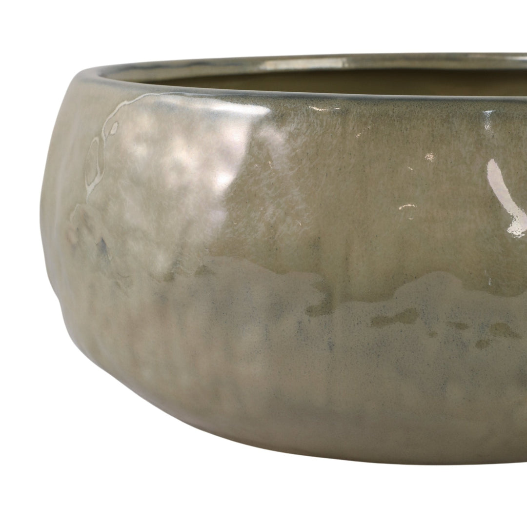 S/2 10/12" IRIDESCENT BOWL PLANTERS, GREEN