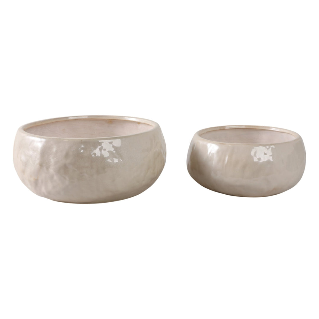 S/2 10/12" IRIDESCENT BOWL PLANTERS, WHITE