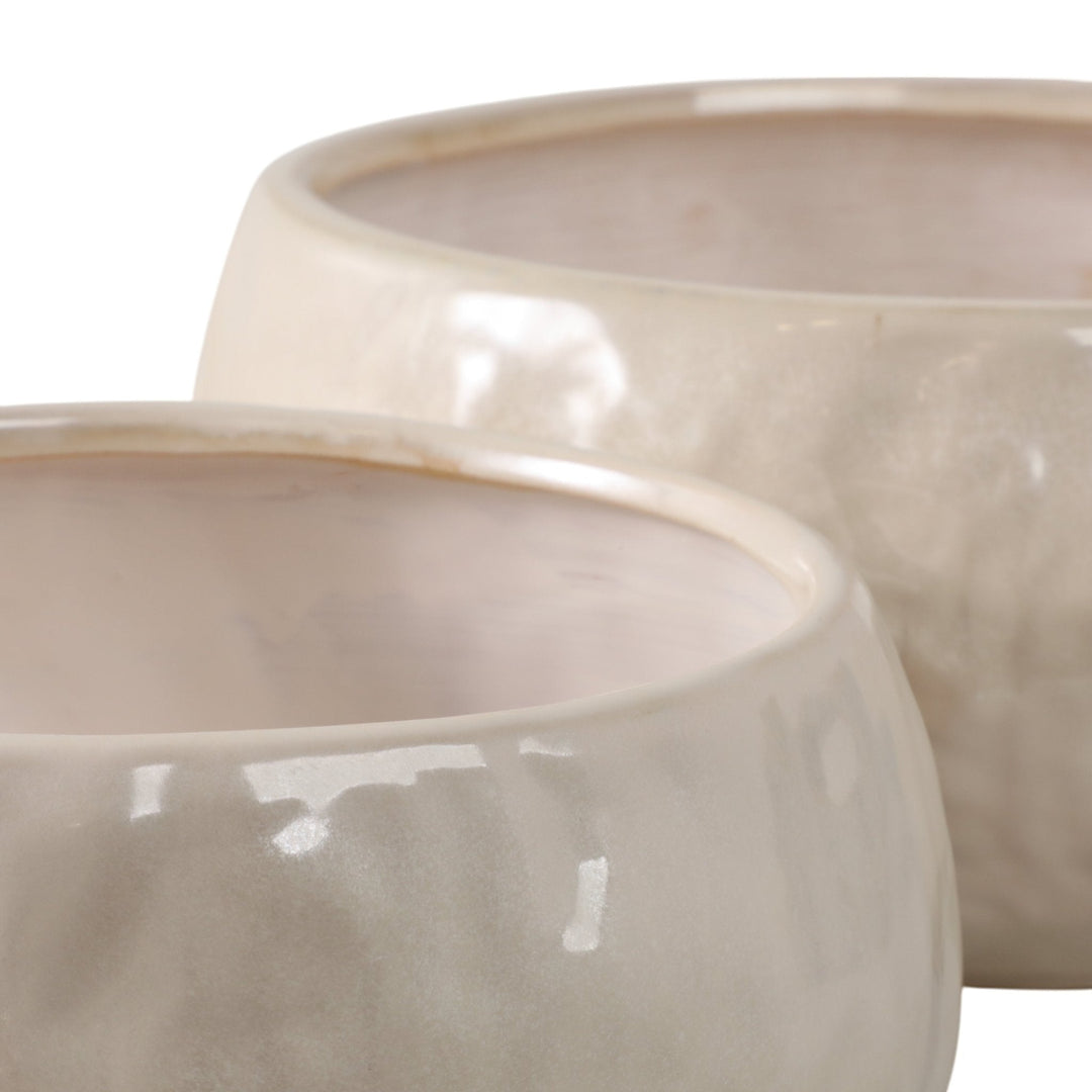 S/2 10/12" IRIDESCENT BOWL PLANTERS, WHITE