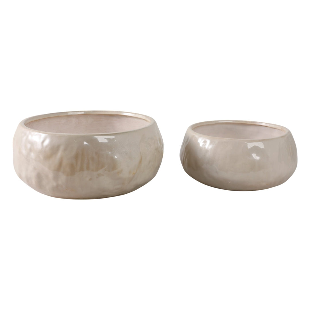S/2 10/12" IRIDESCENT BOWL PLANTERS, WHITE