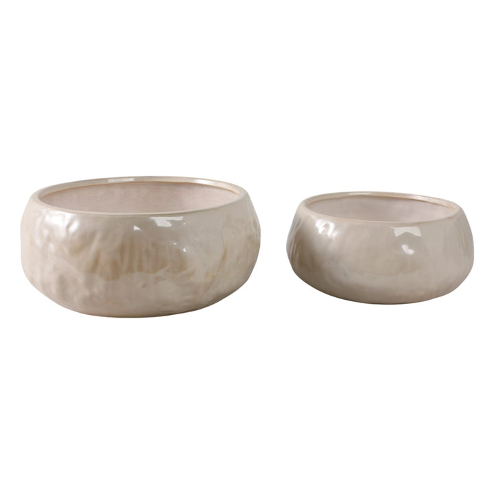 S/2 10/12" IRIDESCENT BOWL PLANTERS, WHITE