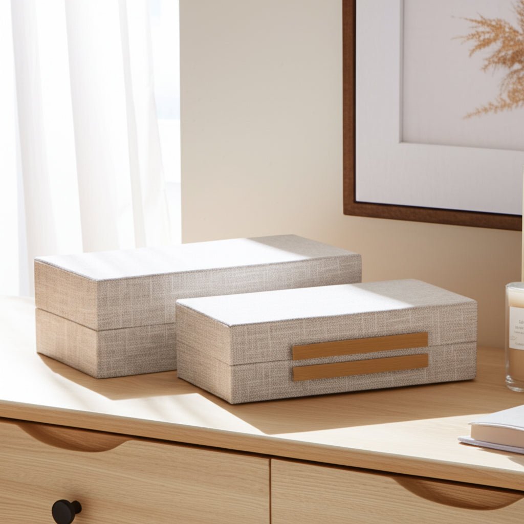 S/2 10/12" RECTANGULAR BOXES DOUBLE HARDWARE, WHT