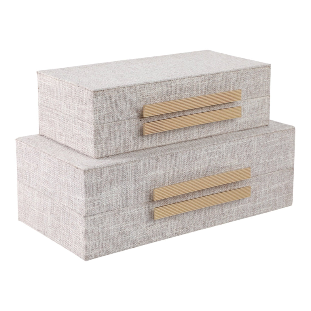 S/2 10/12" RECTANGULAR BOXES DOUBLE HARDWARE, WHT