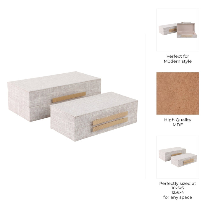 S/2 10/12" RECTANGULAR BOXES DOUBLE HARDWARE, WHT