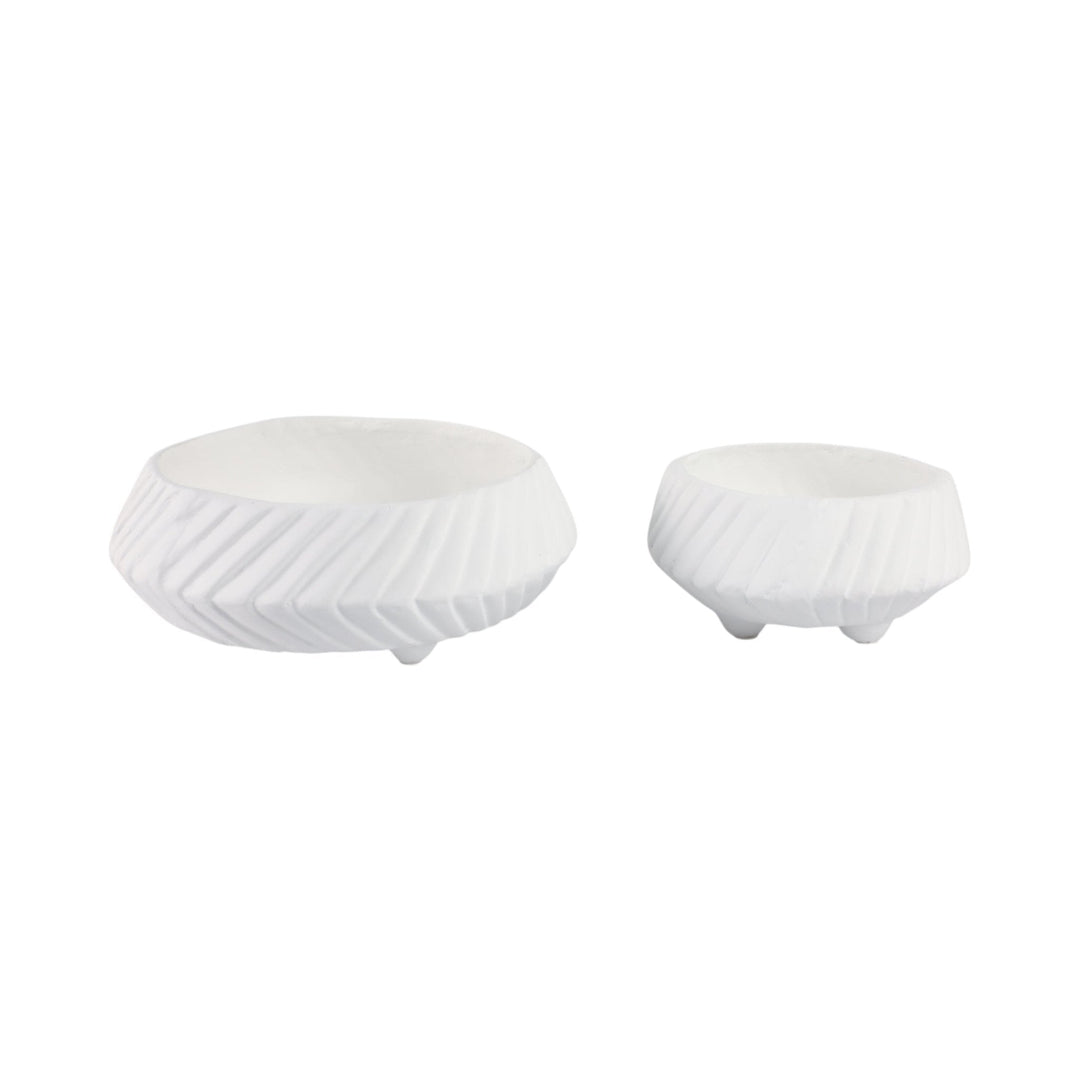 S/2 11/15" TAPERED ECOMIX BOWLS WITH LINES, WHITE