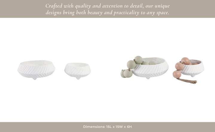 S/2 11/15" TAPERED ECOMIX BOWLS WITH LINES, WHITE