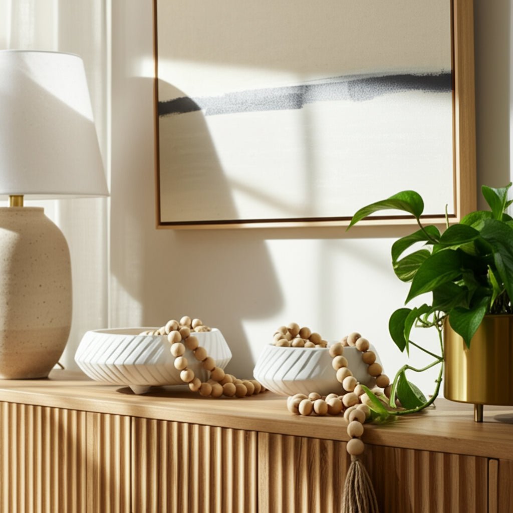 S/2 11/15" TAPERED ECOMIX BOWLS WITH LINES, WHITE