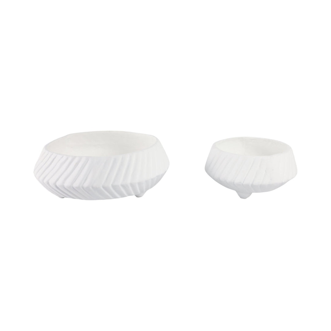 S/2 11/15" TAPERED ECOMIX BOWLS WITH LINES, WHITE