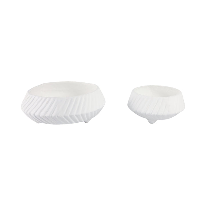 S/2 11/15" TAPERED ECOMIX BOWLS WITH LINES, WHITE