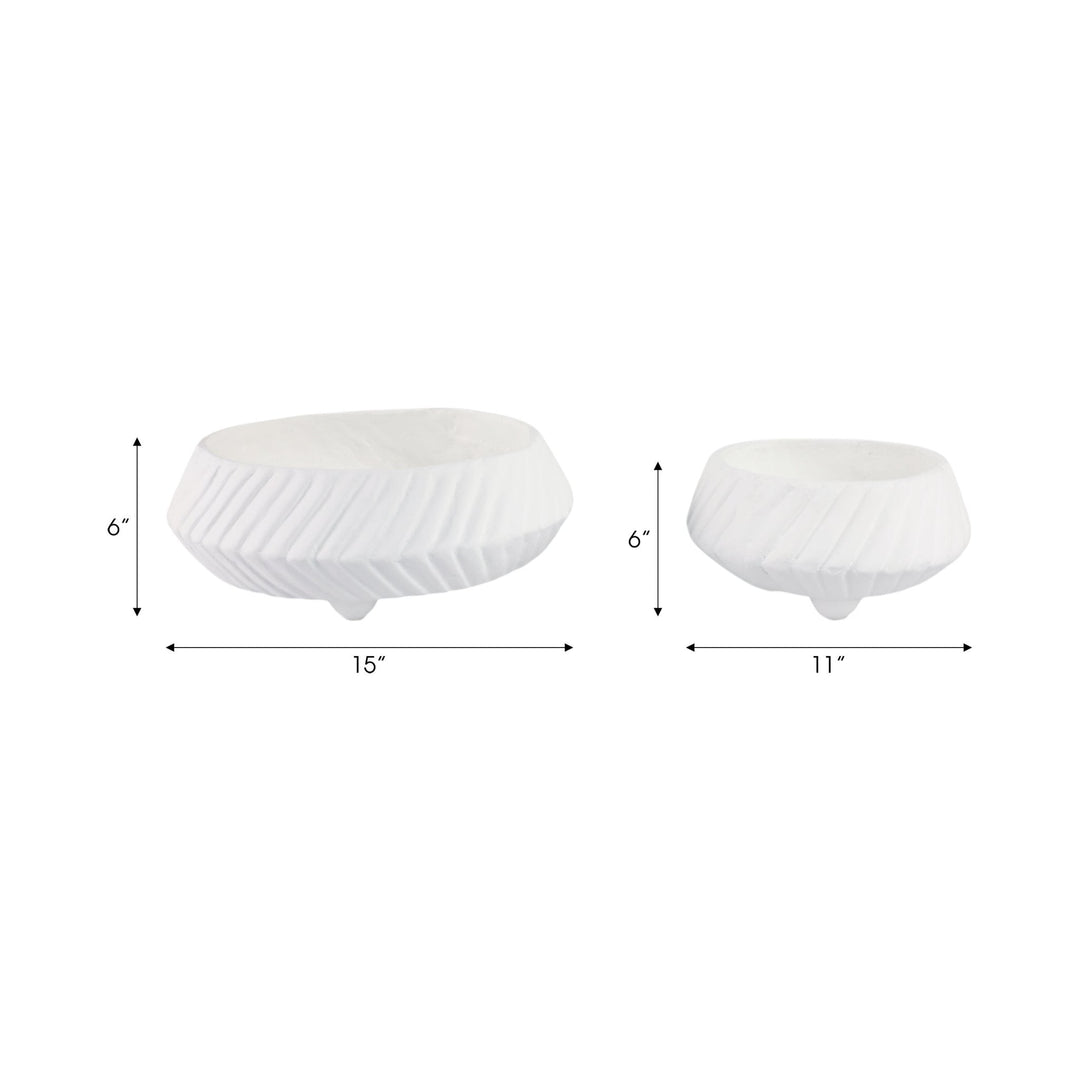 S/2 11/15" TAPERED ECOMIX BOWLS WITH LINES, WHITE