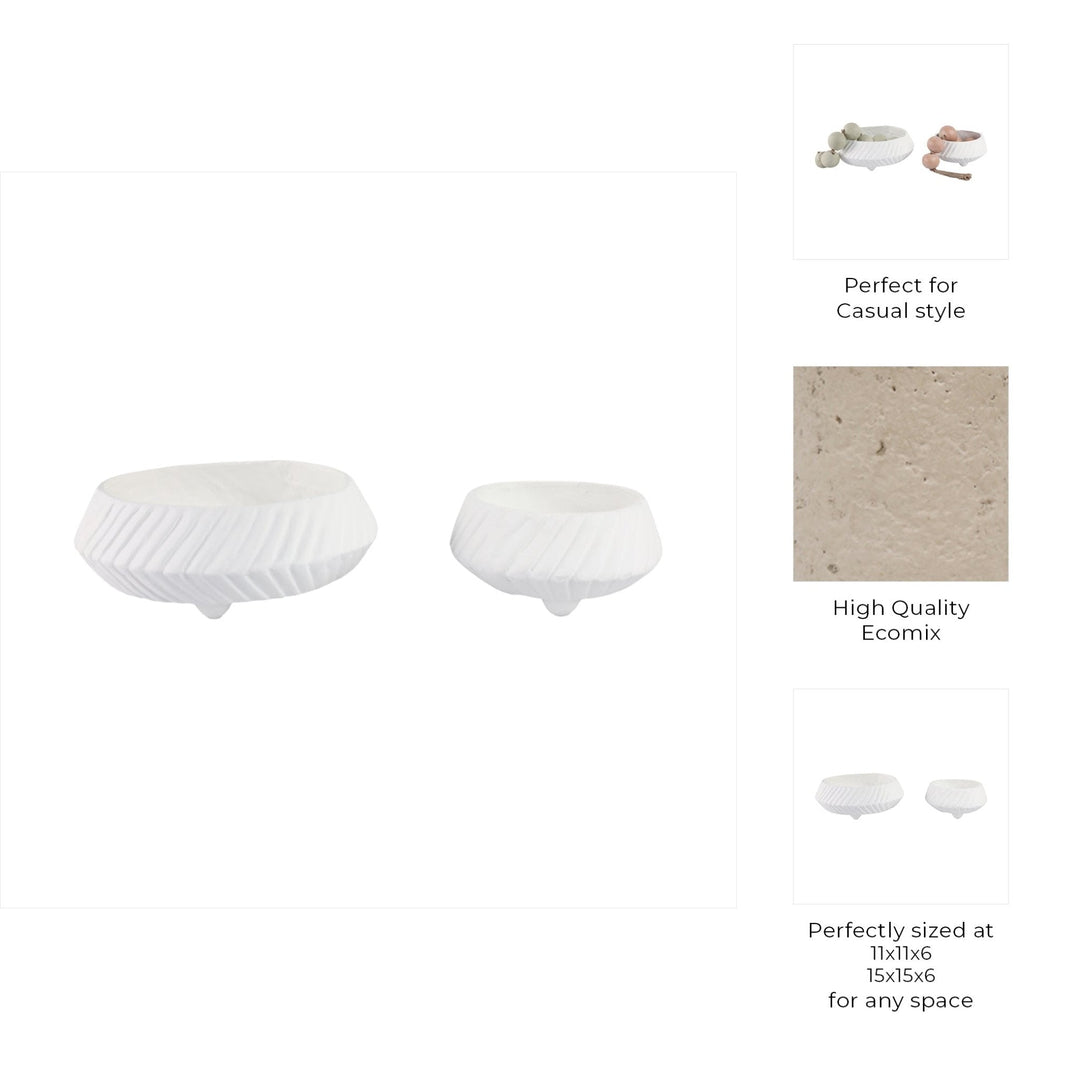 S/2 11/15" TAPERED ECOMIX BOWLS WITH LINES, WHITE