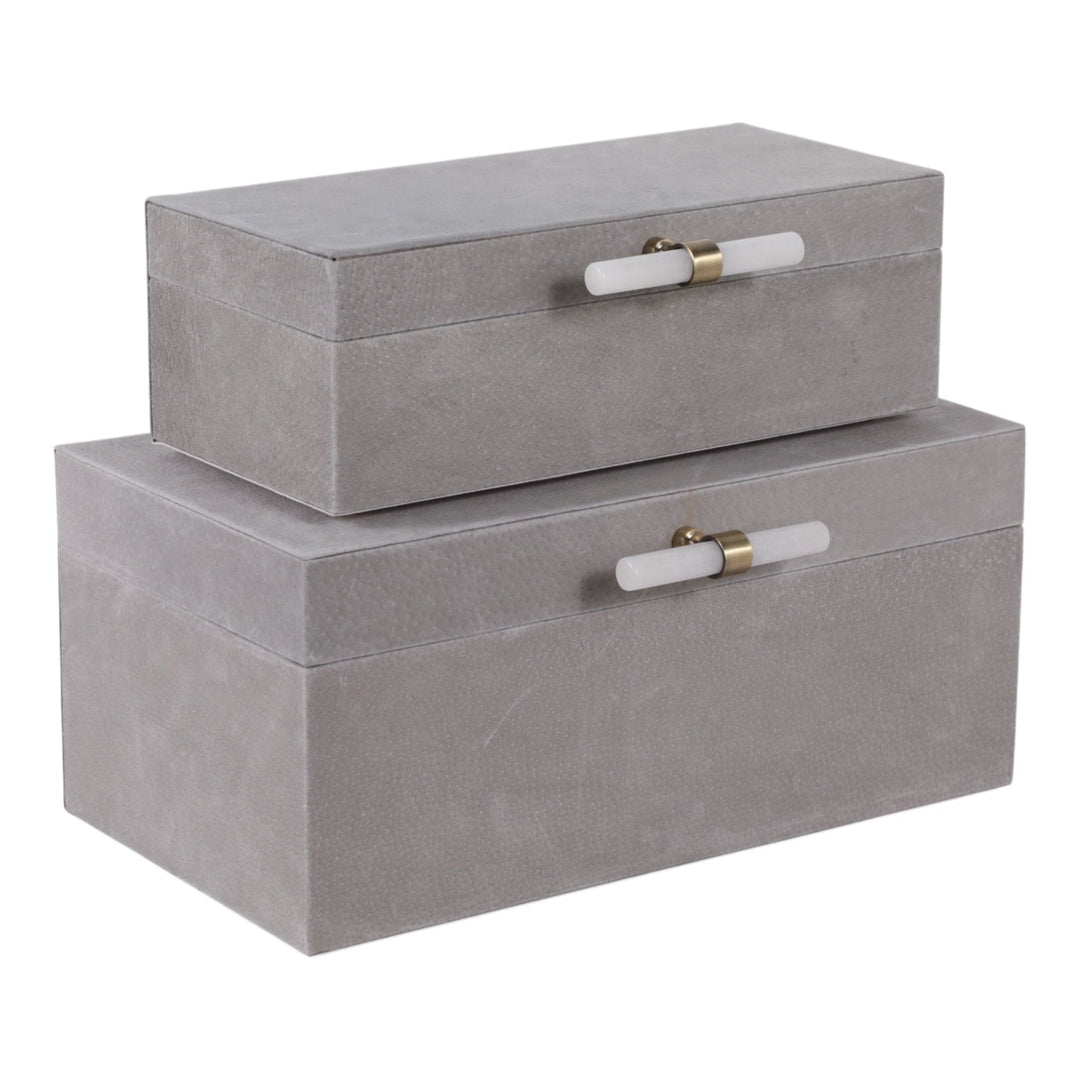S/2 12/14"AVEA GRAY SUEDE/MOONSTONE HARDWARE BOXES