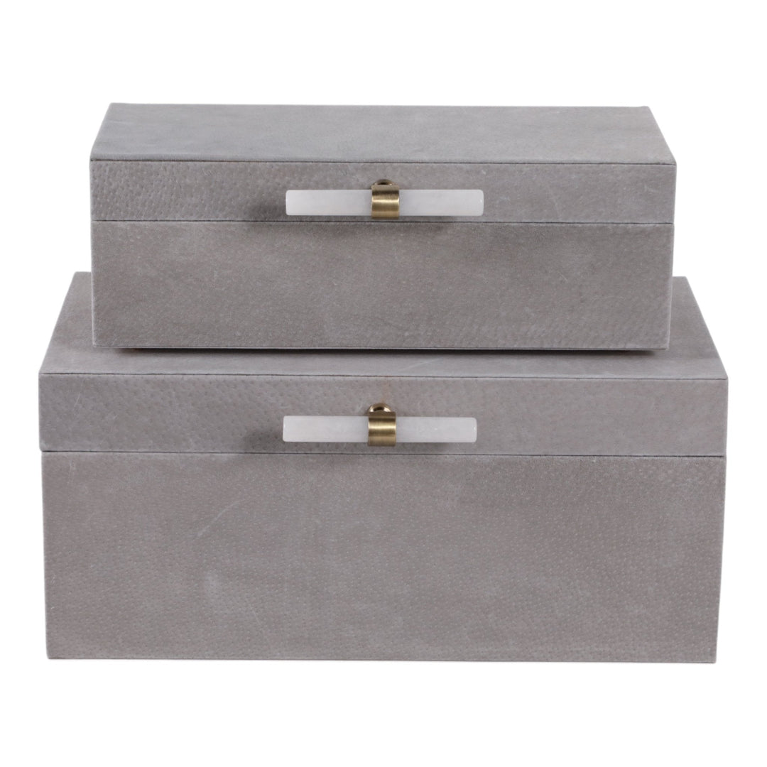 S/2 12/14"AVEA GRAY SUEDE/MOONSTONE HARDWARE BOXES