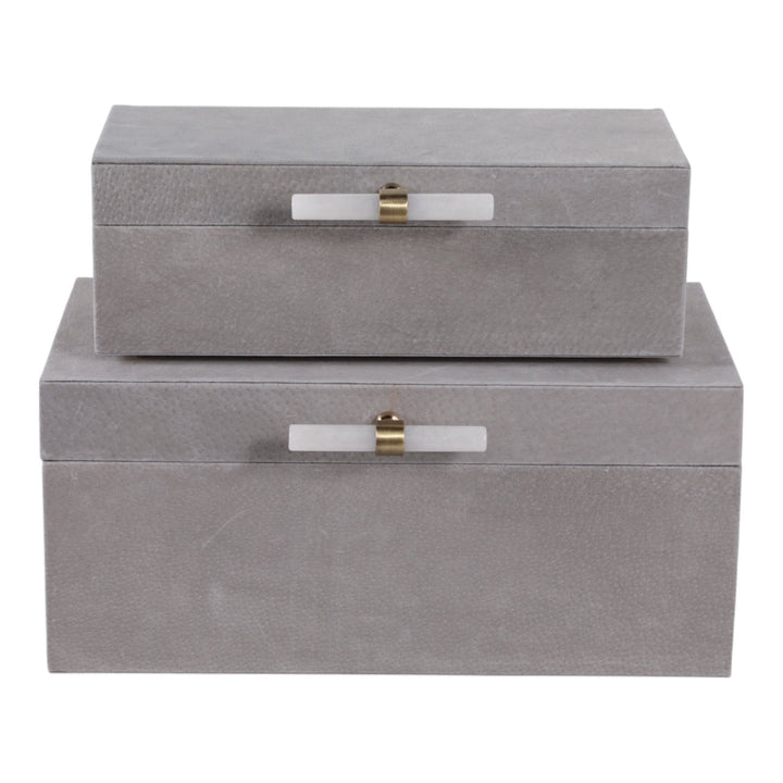 S/2 12/14"AVEA GRAY SUEDE/MOONSTONE HARDWARE BOXES