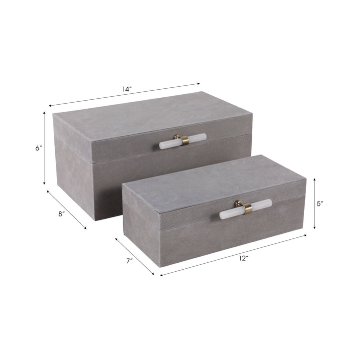 S/2 12/14"AVEA GRAY SUEDE/MOONSTONE HARDWARE BOXES