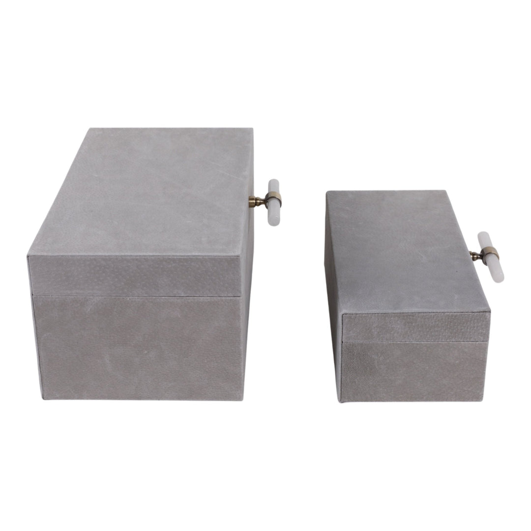 S/2 12/14"AVEA GRAY SUEDE/MOONSTONE HARDWARE BOXES