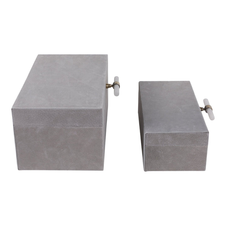 S/2 12/14"AVEA GRAY SUEDE/MOONSTONE HARDWARE BOXES