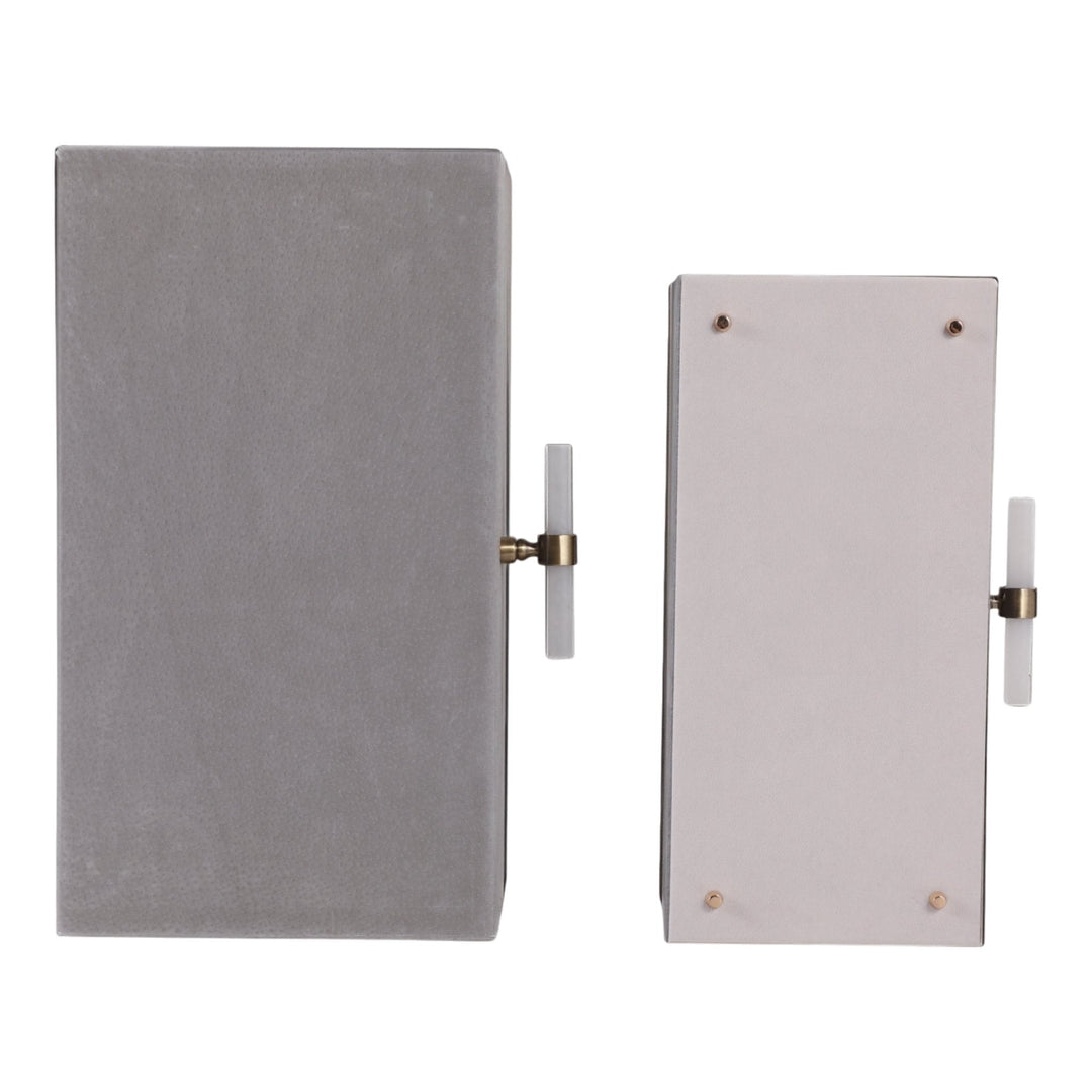 S/2 12/14"AVEA GRAY SUEDE/MOONSTONE HARDWARE BOXES