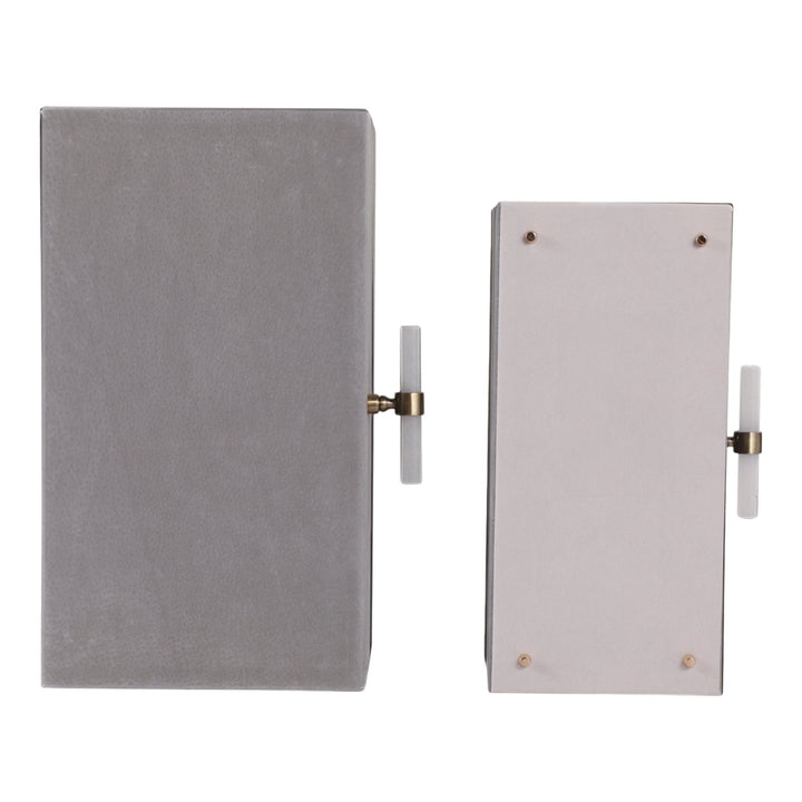 S/2 12/14"AVEA GRAY SUEDE/MOONSTONE HARDWARE BOXES