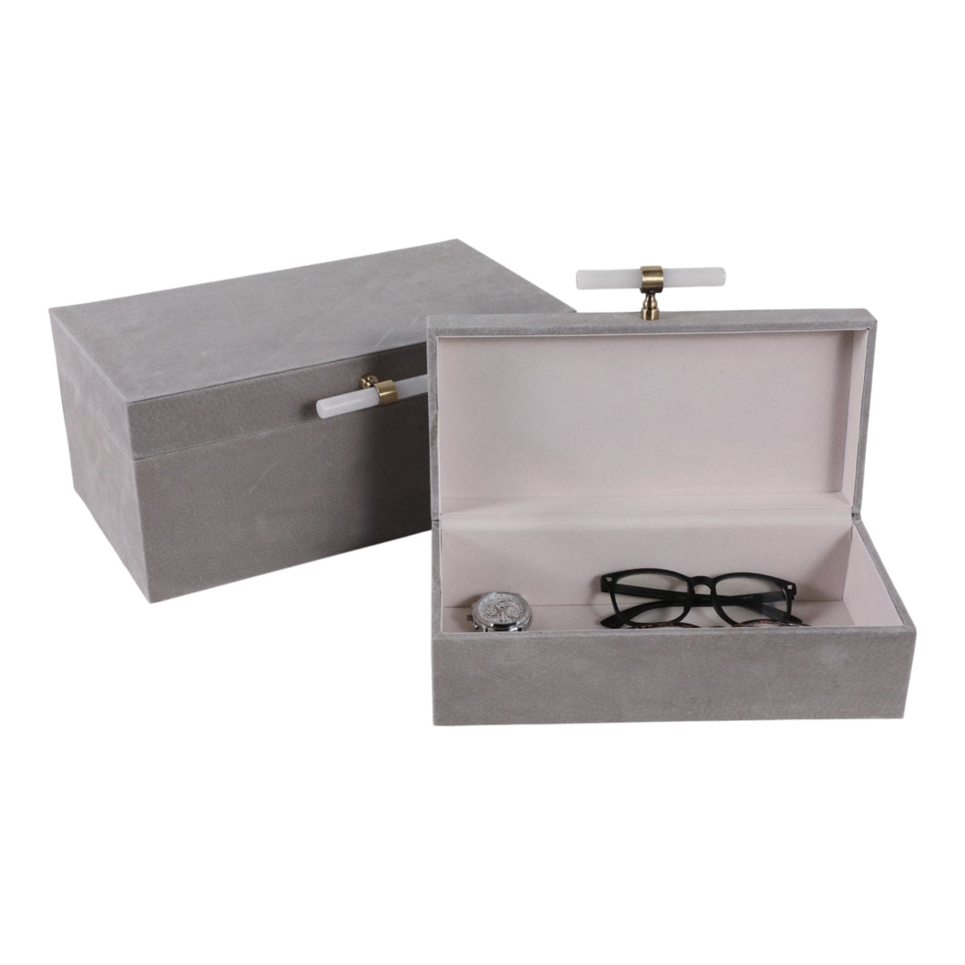 S/2 12/14"AVEA GRAY SUEDE/MOONSTONE HARDWARE BOXES