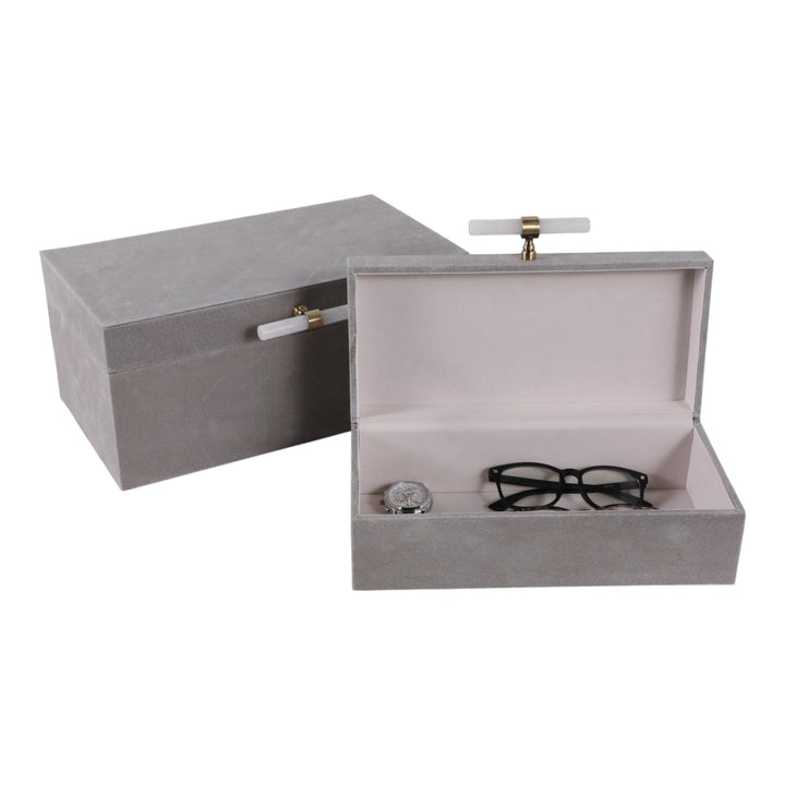S/2 12/14"AVEA GRAY SUEDE/MOONSTONE HARDWARE BOXES