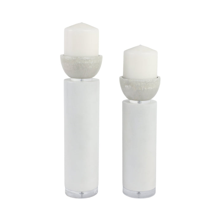 S/2 13/11" Colchester Wood And Mica Resin Candle H