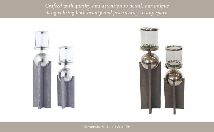 S/2 15/19" IDABEL WOOD CANDLE HOLDERS