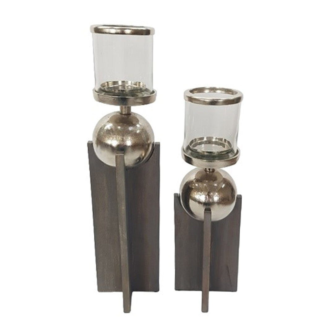 S/2 15/19" IDABEL WOOD CANDLE HOLDERS
