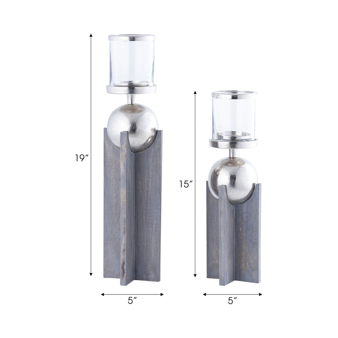 S/2 15/19" IDABEL WOOD CANDLE HOLDERS