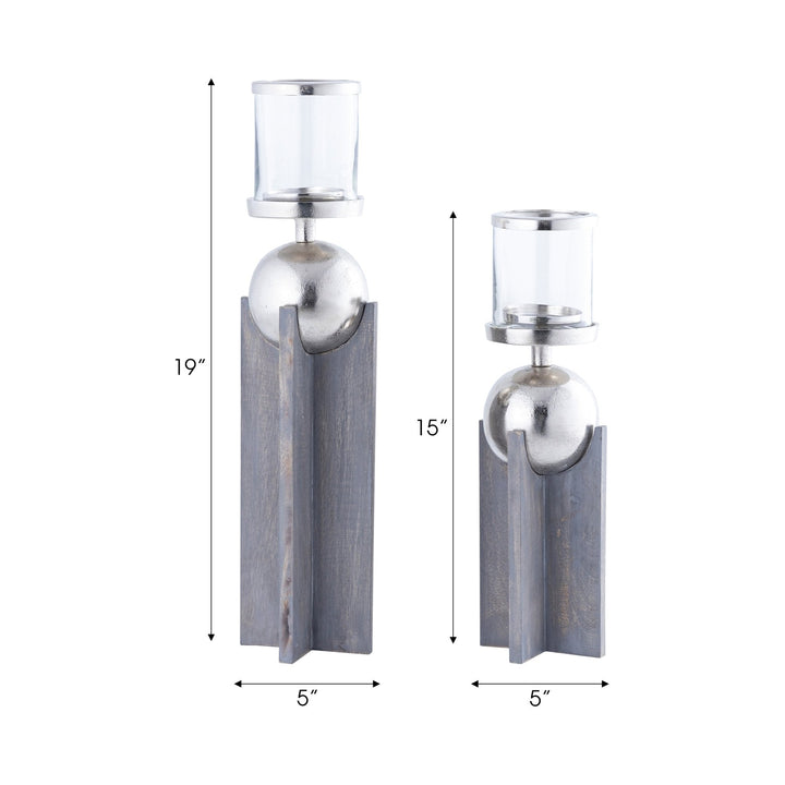 S/2 15/19" IDABEL WOOD CANDLE HOLDERS