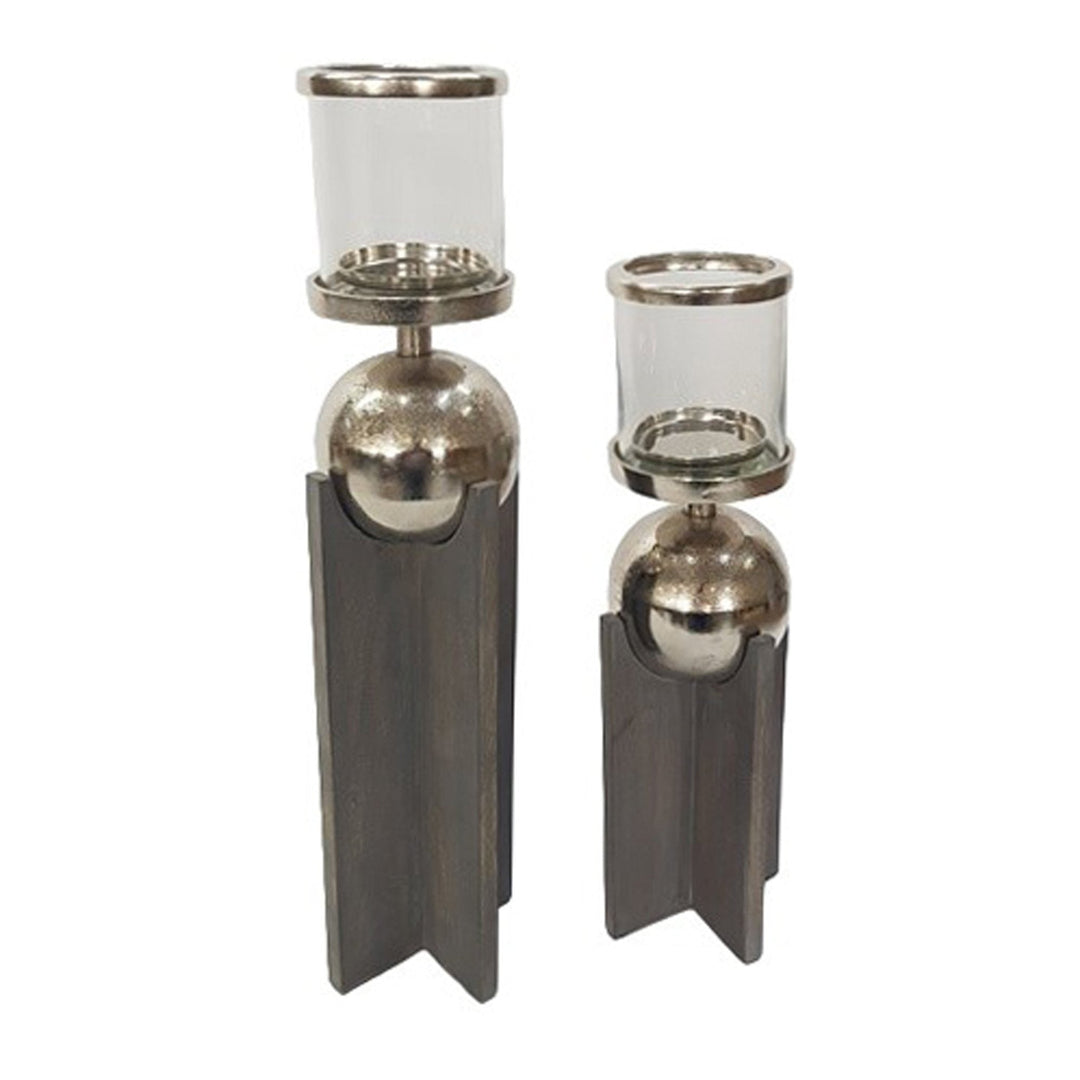 S/2 15/19" IDABEL WOOD CANDLE HOLDERS
