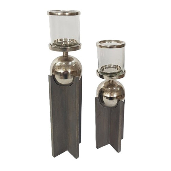 S/2 15/19" IDABEL WOOD CANDLE HOLDERS
