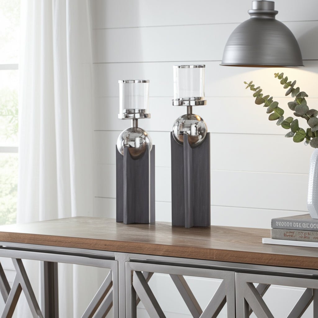 S/2 15/19" IDABEL WOOD CANDLE HOLDERS