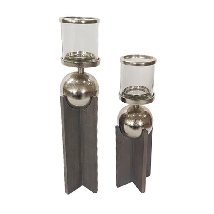 S/2 15/19" IDABEL WOOD CANDLE HOLDERS