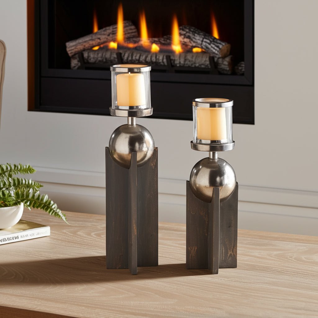 S/2 15/19" IDABEL WOOD CANDLE HOLDERS