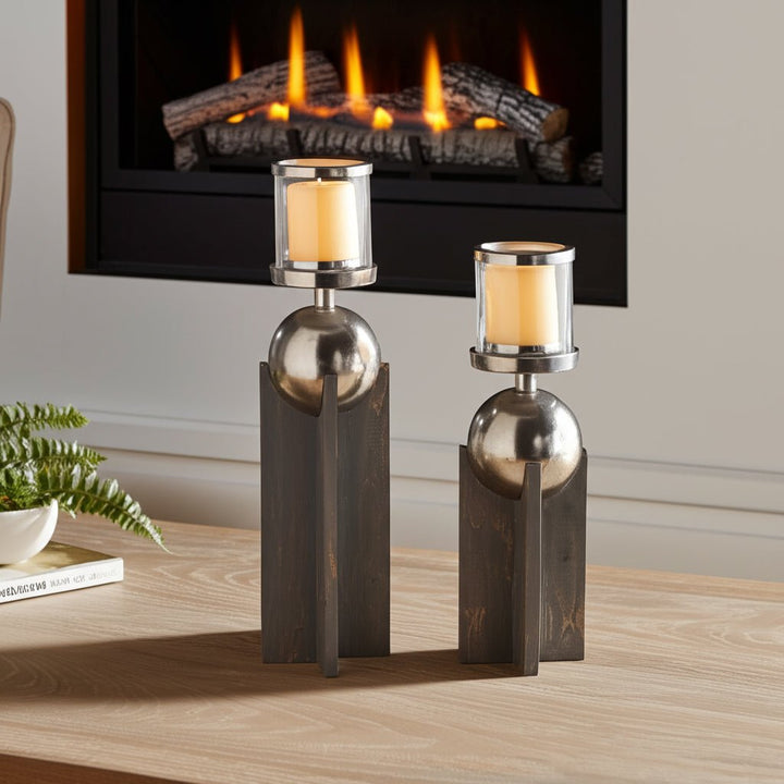 S/2 15/19" IDABEL WOOD CANDLE HOLDERS
