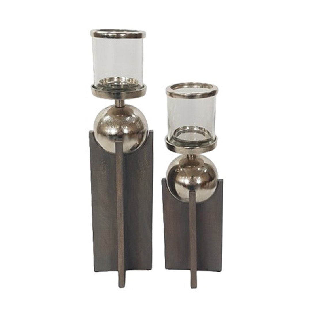S/2 15/19" IDABEL WOOD CANDLE HOLDERS