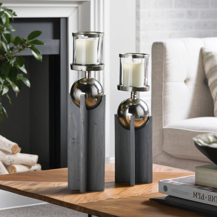 S/2 15/19" IDABEL WOOD CANDLE HOLDERS