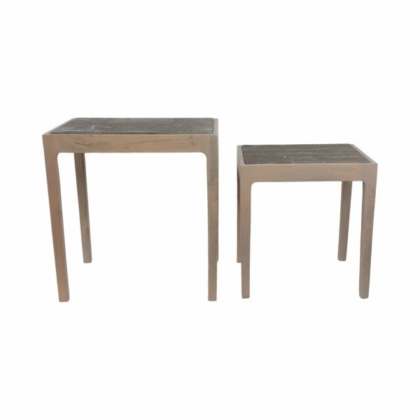 S/2 18/22" CARVER TRAVERTINE AND WOOD ACCENT TABLE