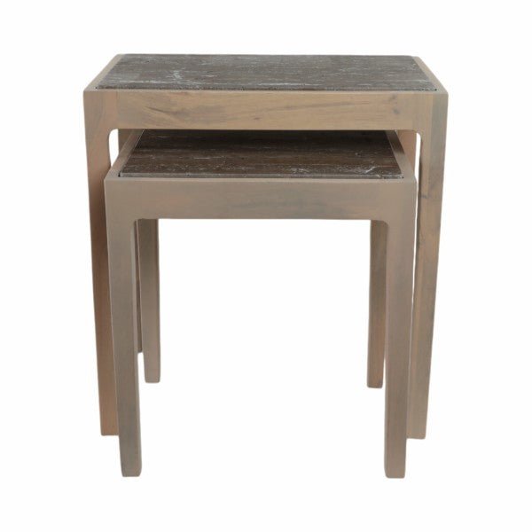 S/2 18/22" CARVER TRAVERTINE AND WOOD ACCENT TABLE