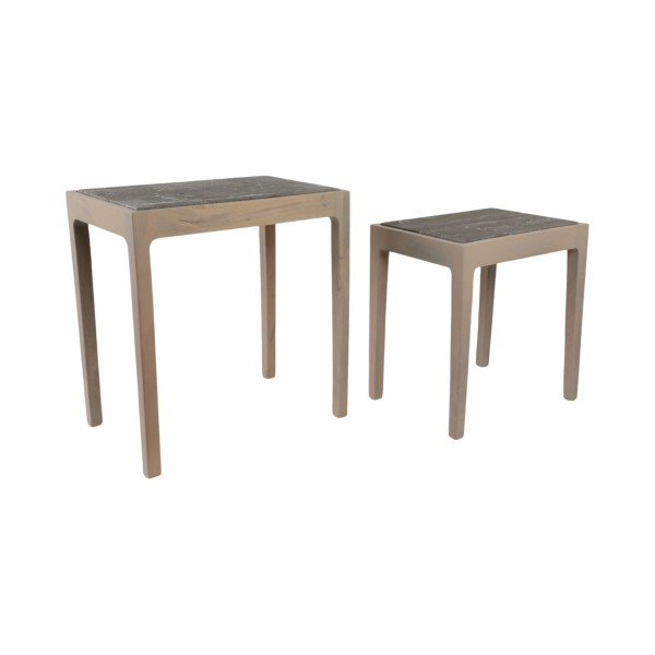 S/2 18/22" CARVER TRAVERTINE AND WOOD ACCENT TABLE