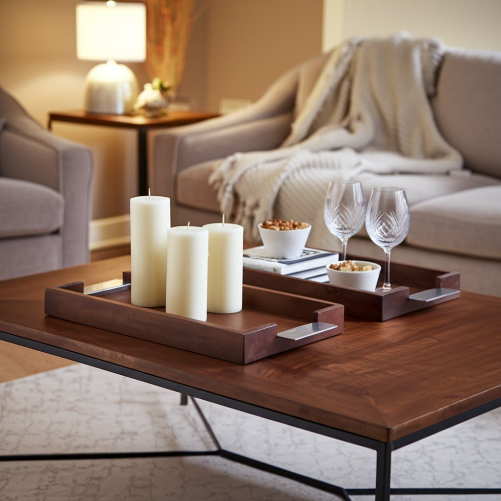 S/2 20/17" DONCASTER BROWN WOOD TRAYS