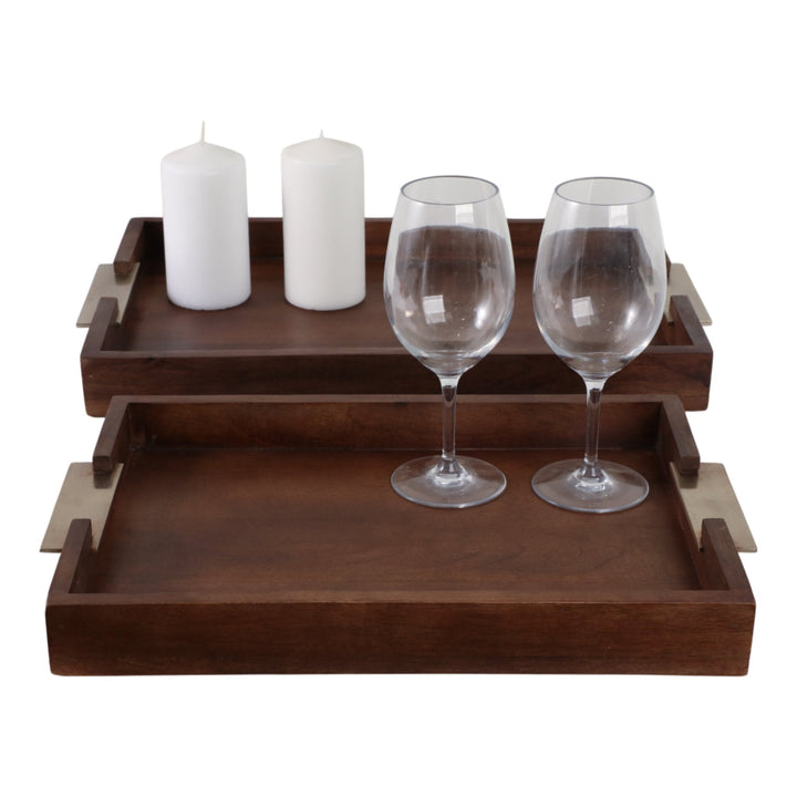 S/2 20/17" DONCASTER BROWN WOOD TRAYS