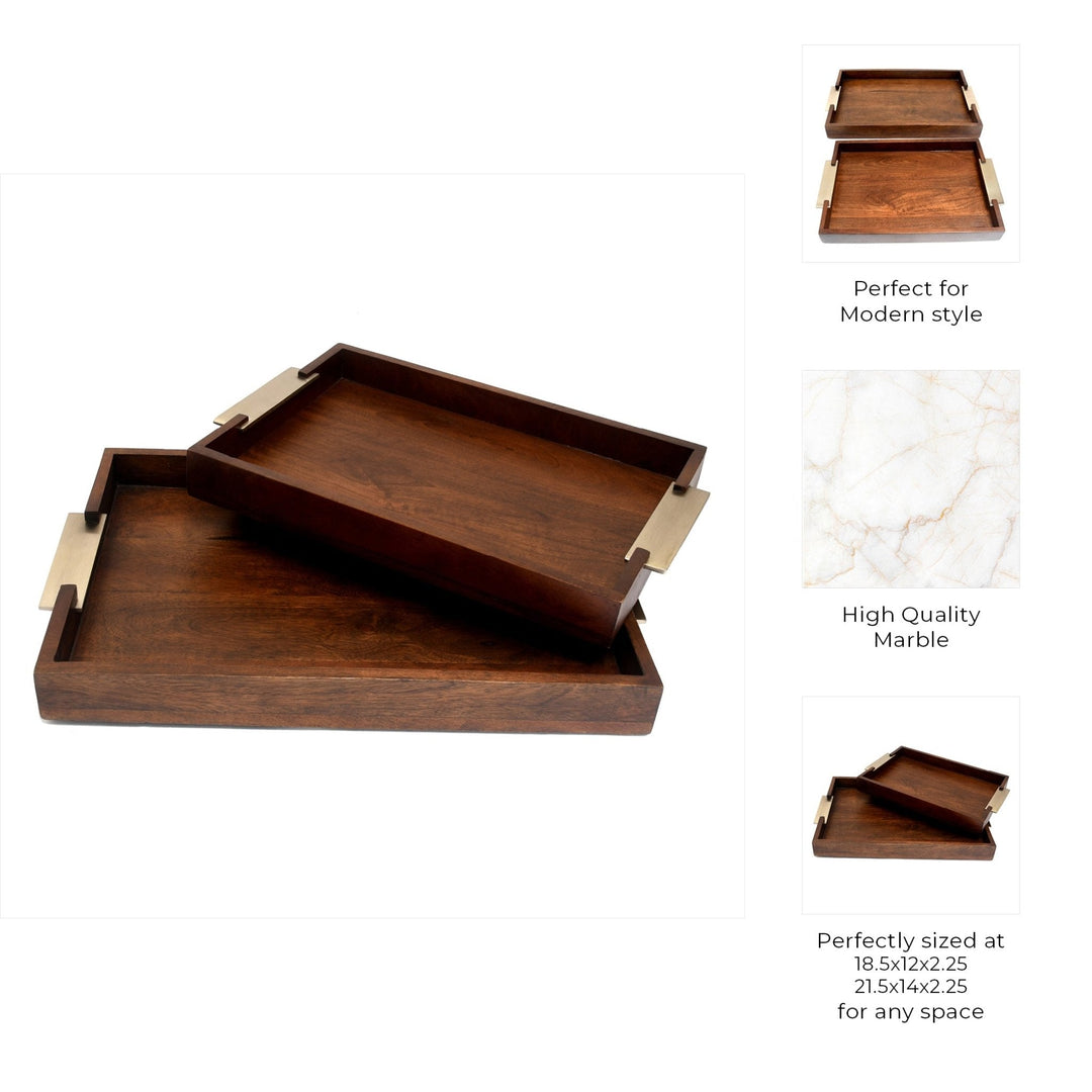 S/2 20/17" DONCASTER BROWN WOOD TRAYS