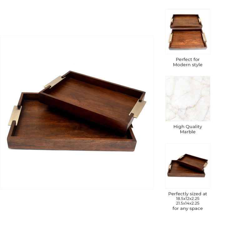 S/2 20/17" DONCASTER BROWN WOOD TRAYS