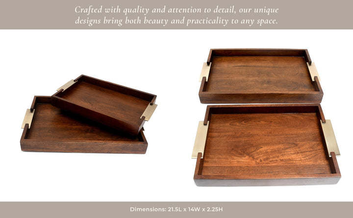 S/2 20/17" DONCASTER BROWN WOOD TRAYS